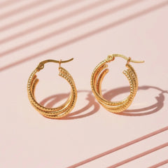 Golden Layered Texture Hoops - 18K Gold Plated