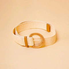 Cream Raffia Braided Straw Buckle Belt