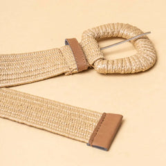 Raffia Beige Wide Buckle Belt