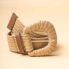 Raffia Beige Wide Buckle Belt