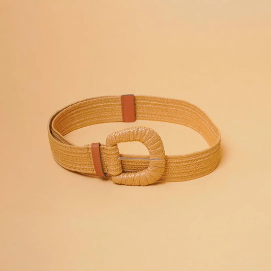 Raffia Beige Wide Buckle Belt
