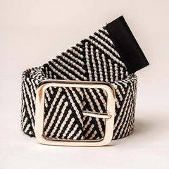 Raffia Black N Cream Chevron Belt