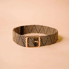 Raffia Black N Cream Chevron Belt