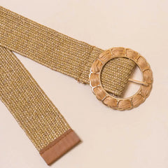 Raffia Olive Flower Straw Buckle Belt