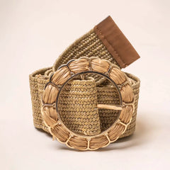 Raffia Olive Flower Straw Buckle Belt