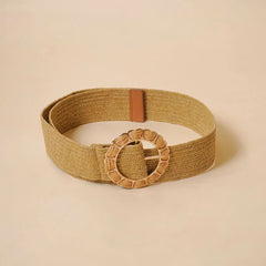 Raffia Olive Flower Straw Buckle Belt