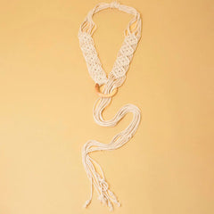 Macrame Off White Wooden Buckle Belt