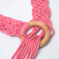 Macrame Pink Wooden Buckle Belt