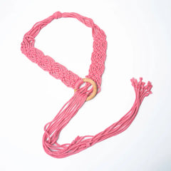 Macrame Pink Wooden Buckle Belt