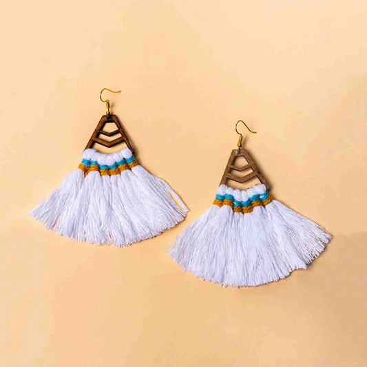Macramé Wooden Tassel Earrings