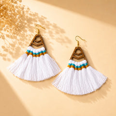 Macramé Wooden Tassel Earrings
