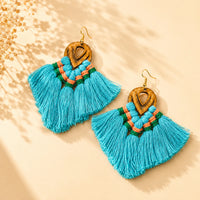 Macramé Wooden Tassel Earrings