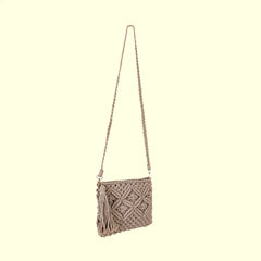 Beige Knitted Macrame Sling Bag
