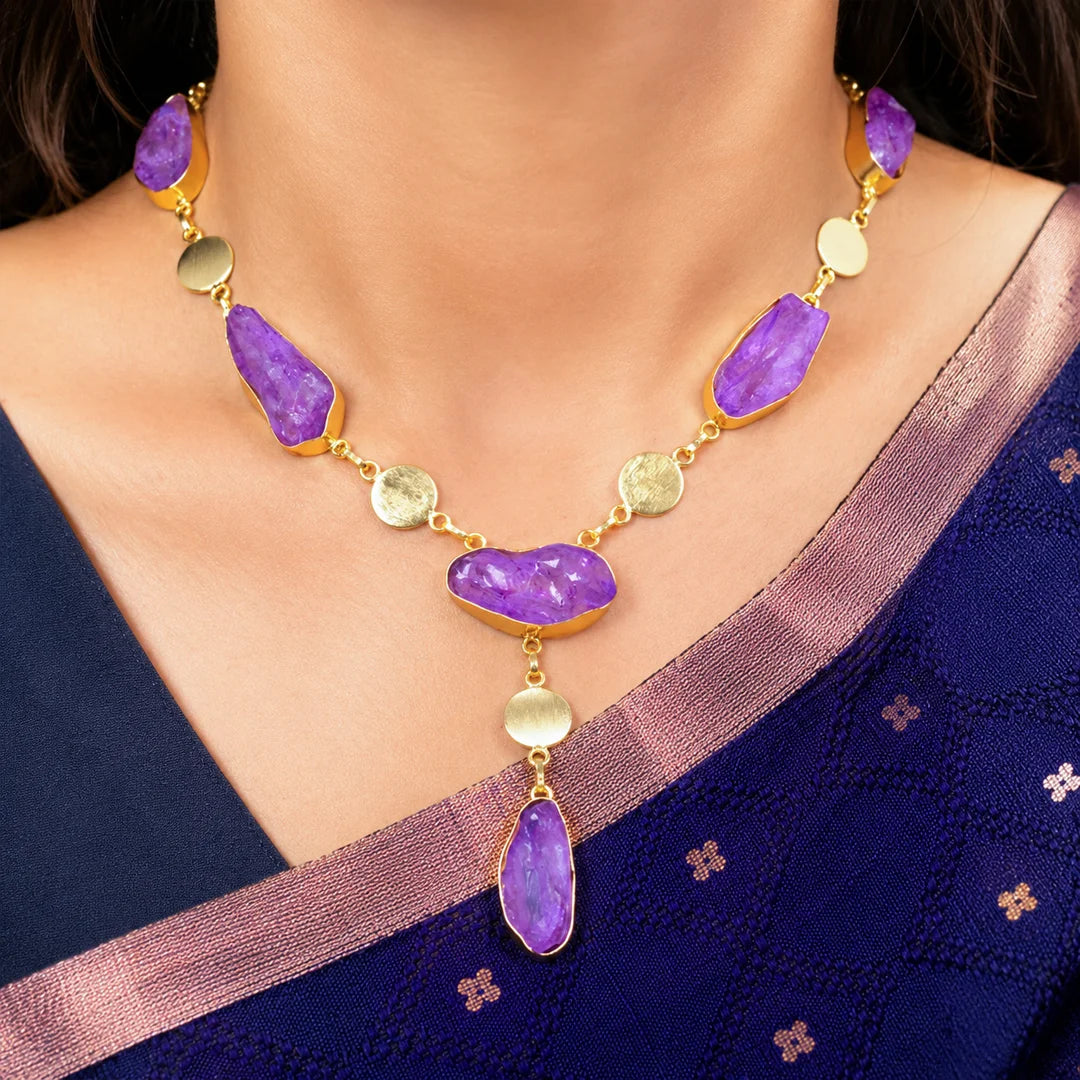 Golden Druzy Stone Coin Chain Necklace