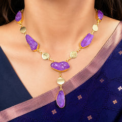 Golden Druzy Stone Coin Chain Necklace
