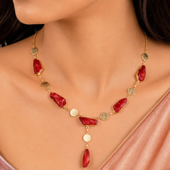 Golden Druzy Stone Coin Chain Necklace