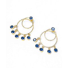 Textured Gloden Layered Circular Gems Dangle Earrings