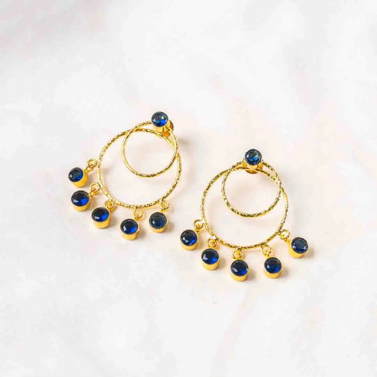 Textured Gloden Layered Circular Gems Dangle Earrings