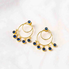 Textured Gloden Layered Circular Gems Dangle Earrings