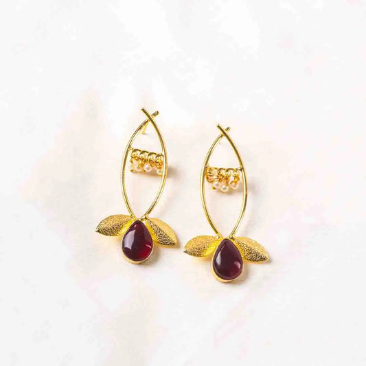 Traditional Leaf Red Resin Stone Earrings