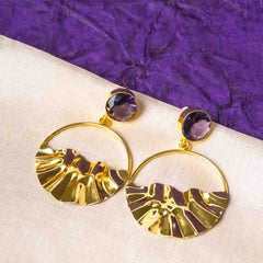 Golden Crumple Circular Gems Earrings