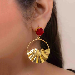 Golden Crumple Circular Gems Earrings