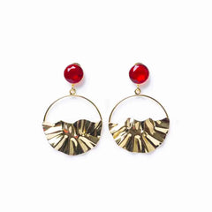Golden Crumple Circular Gems Earrings