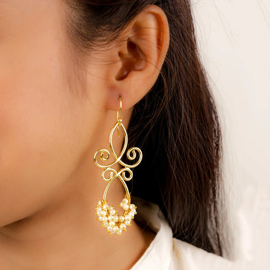 Traditional Filigree Frame Pearl Mogra Earrings