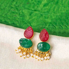 Golden Druzy Stone Dual Coloured Pearl Mogra Earrings
