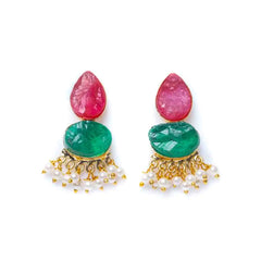 Golden Druzy Stone Dual Coloured Pearl Mogra Earrings
