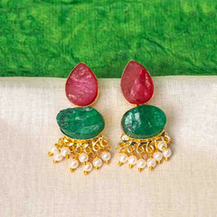 Golden Druzy Stone Dual Coloured Pearl Mogra Earrings