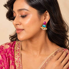 Golden Druzy Stone Dual Coloured Pearl Mogra Earrings