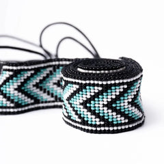 Beaded Black White N Turquoise String Belt