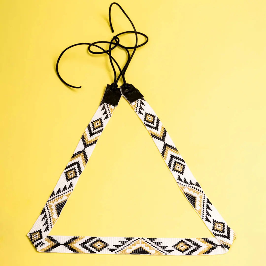 Beaded White Black N Gold Chevron Belt
