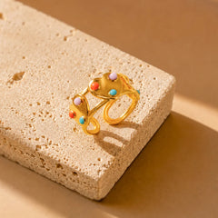 Colourful Heart Shape Open Ring - 18K Gold Plated