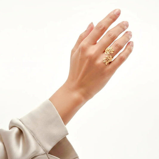 Golden Leaf Vine Ring - 18K Gold Plated