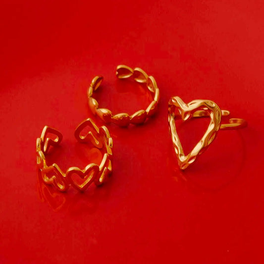 Pack of 3 Golden Textured Bold Rings