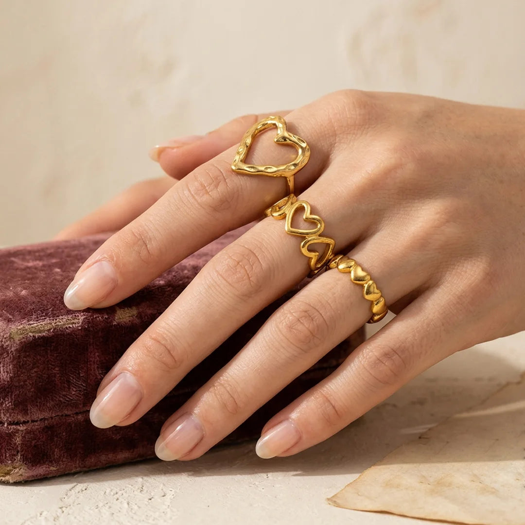 Pack of 3 Golden Textured Bold Rings