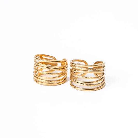 Pack of 2 Golden Textured Seven Layered Rings