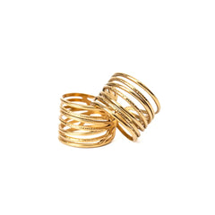 Pack of 2 Golden Textured Seven Layered Rings - 18K Gold Plated