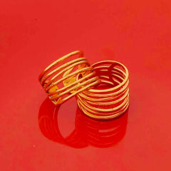 Pack of 2 Golden Textured Seven Layered Rings - 18K Gold Plated