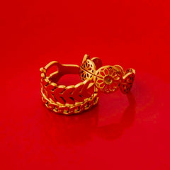 Pack of 2 Golden Filigree Floral Band And Leaf Chain Rings