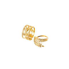 Pack of 2 Golden Leaves Intertwisted Vine and Band Rings
