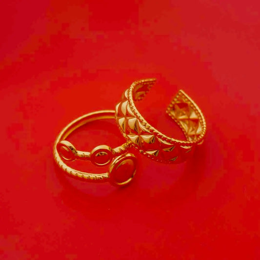 Pack of 2 Golden Textured Bold Rings