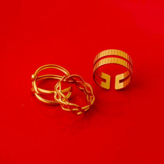 Pack of 3 Golden Inter Woven And Corrugated Design Rings