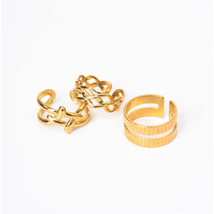 Pack of 3 Golden Inter Woven And Corrugated Design Rings
