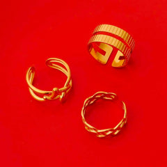 Pack of 3 Golden Inter Woven And Corrugated Design Rings
