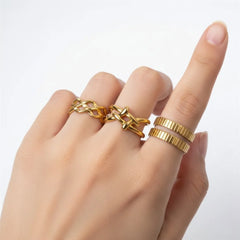Pack of 3 Golden Inter Woven And Corrugated Design Rings