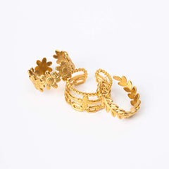 Pack of 2 Golden Floral Leaf Link Chain Rings