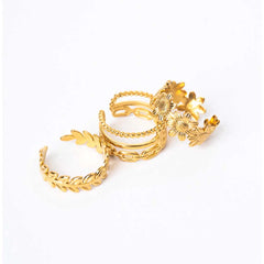 Pack of 2 Golden Floral Leaf Link Chain Rings
